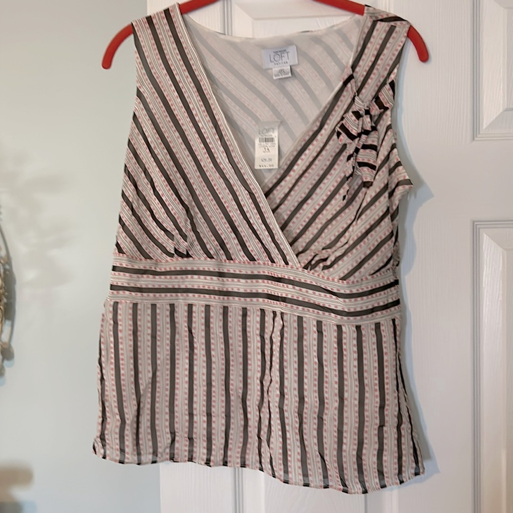 Ann Taylor Loft Petites Printed Silk V neck sleeveless bow strap top with tag